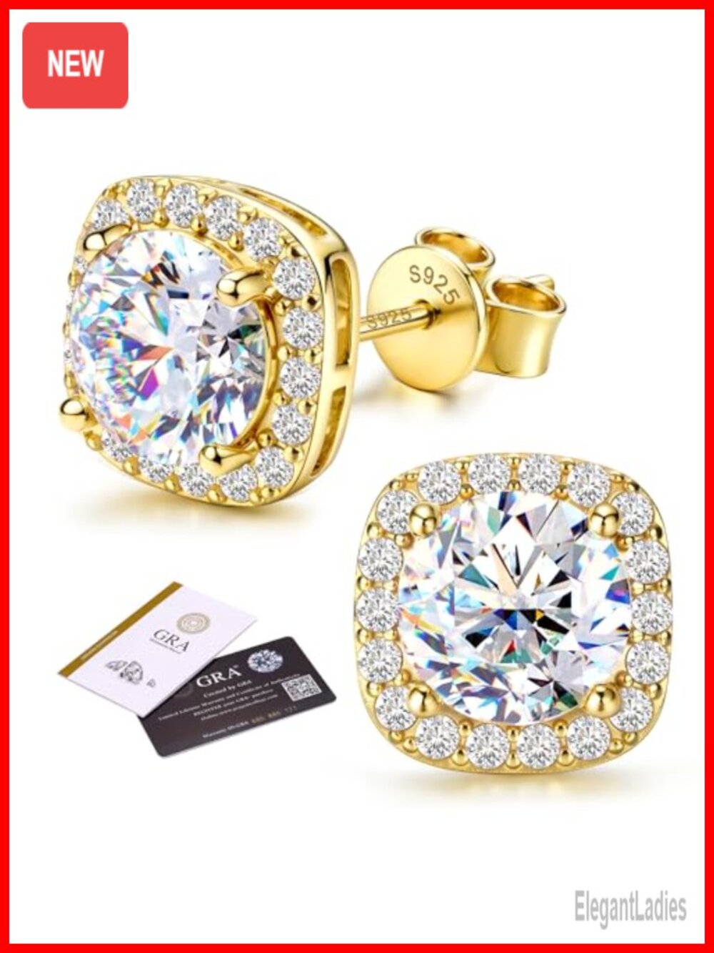 Moissanite Halo Earrings Studs 925 Sterling Silver Prong Set Hypoallergenic